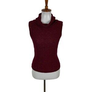 Ballinger Gold Sleeveless Cowl Neck Knit Sweater Top Burgundy Marled Small S